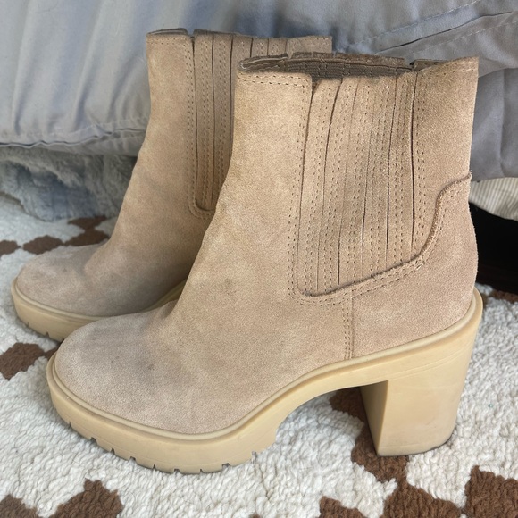 Dolce Vita Beige Suede Ankle Booties with Lug Sole - Picture 2 of 5